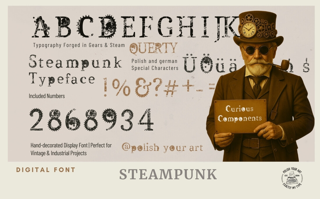 steampunk font preview gears and steam